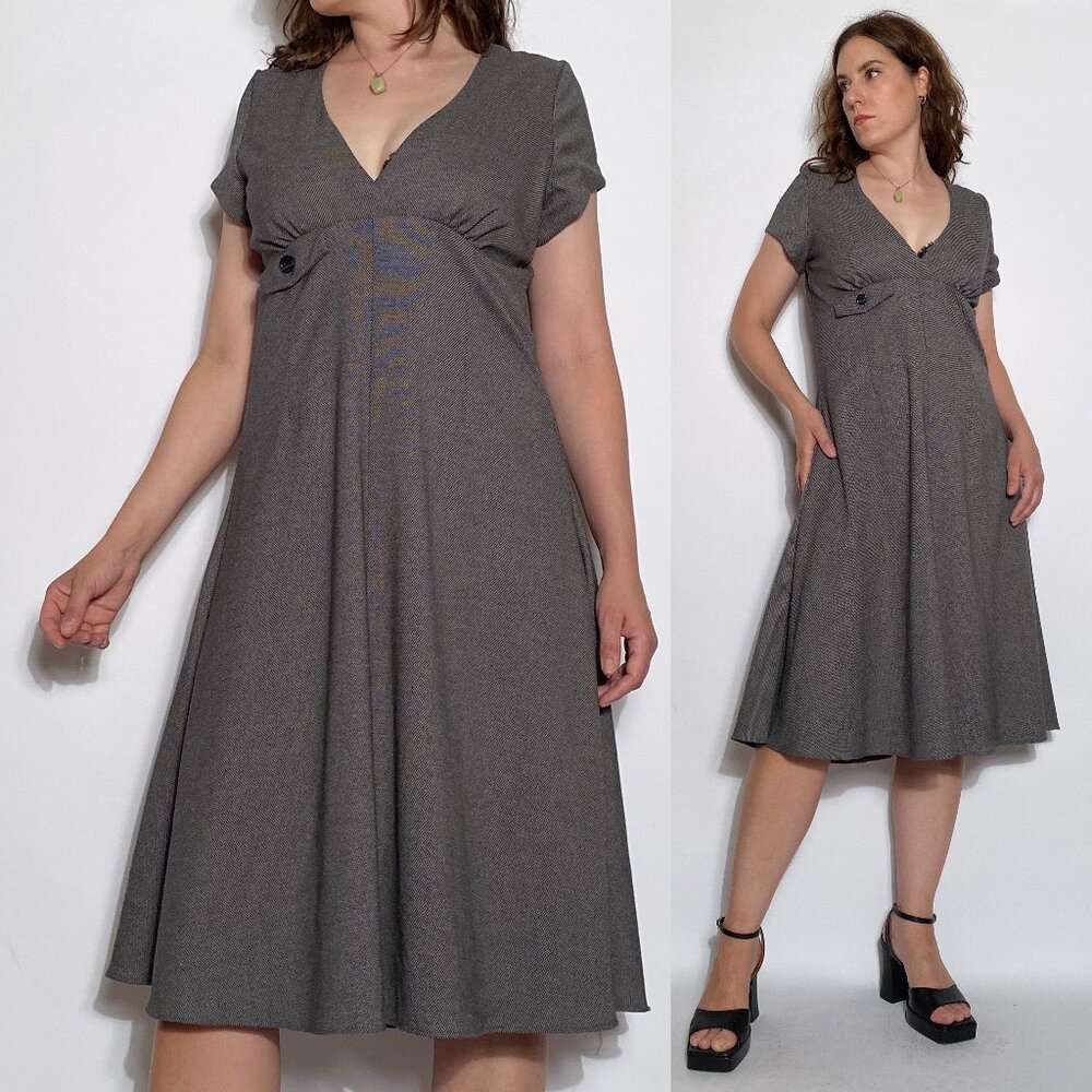 Vintage Handmade FAUX WRAP Empire Waist Retro Midi Dress! Large